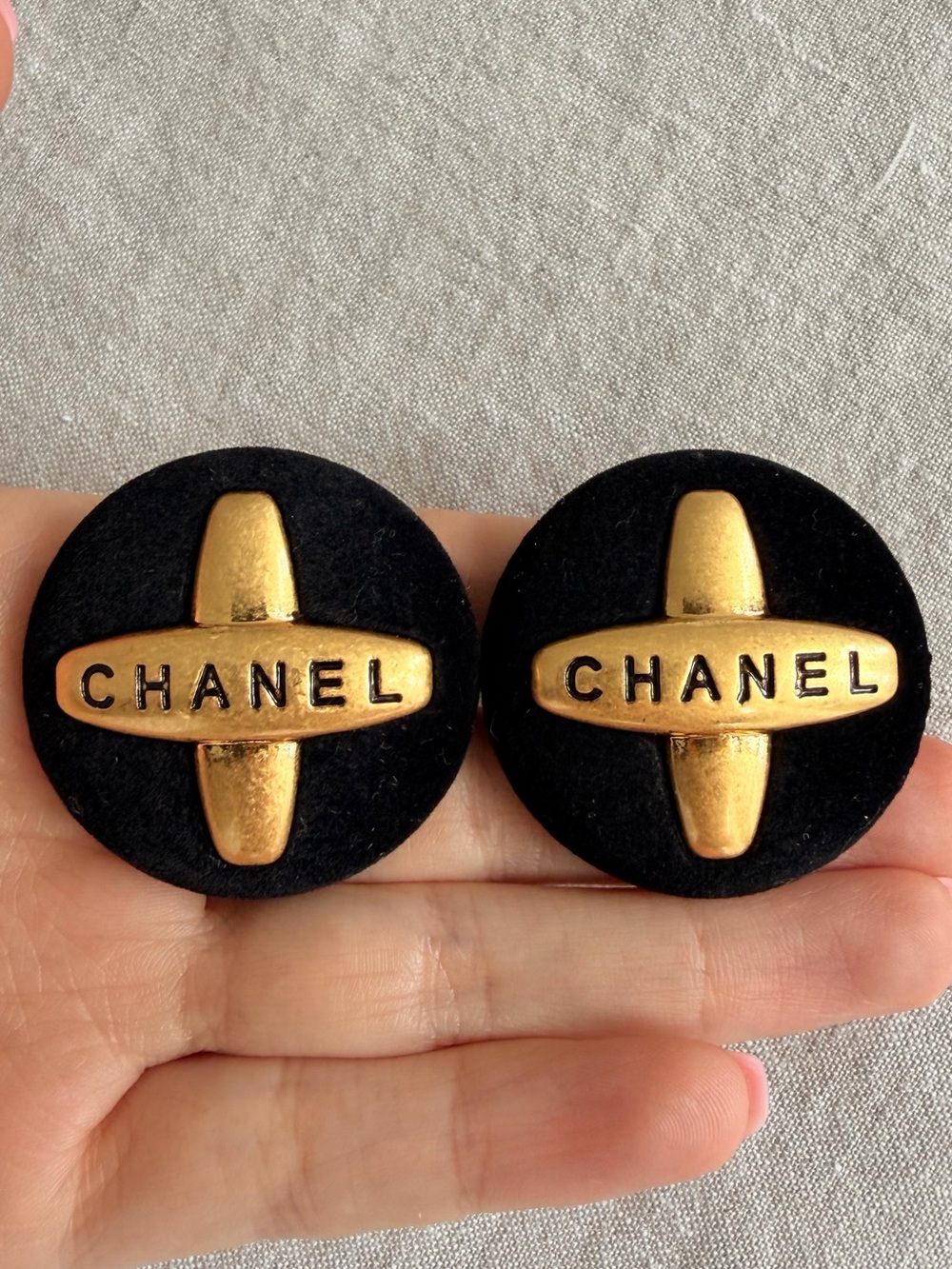 ✨CHANEL Black and Gold Logo Button Clip On Earrings ✨